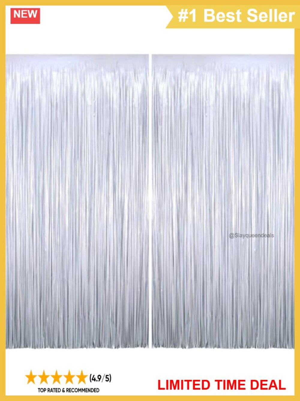 Matte White Tinsel Foil Fringe Curtains Photo Backdrop 4 Pc Party Decor